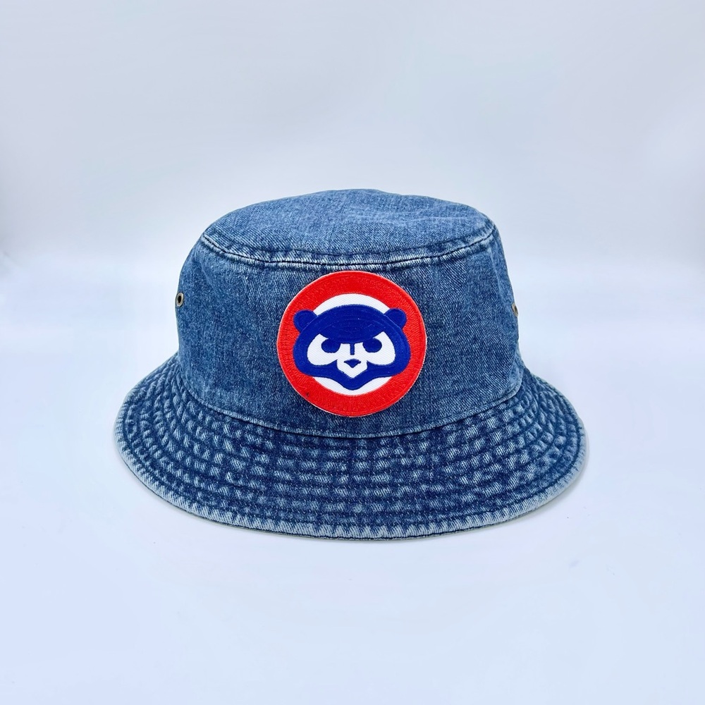 Vintage MLB Chicago Cubs Patch Denim Blue Floppy Bucket Hat Adult S/M